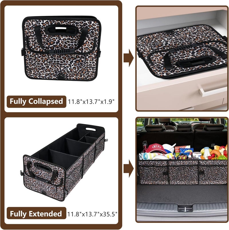 AOPHY Leopard Print Trunk Organizer - 95L Large Capacity, Non-Slip Bottom, Waterproof, Portable Car Storage for SUV, Truck, Sedan - Image 5